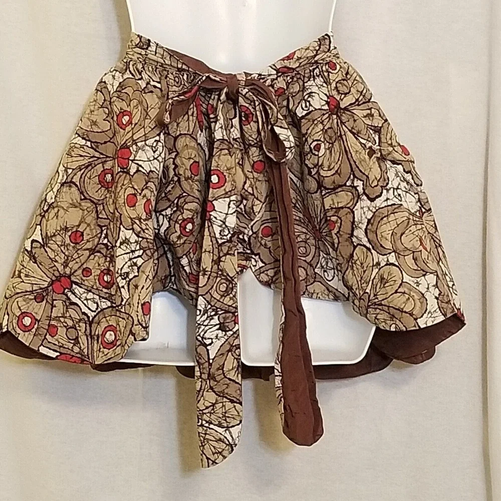 Vintage 50s Reversible Half Apron Butterfly Brown Red